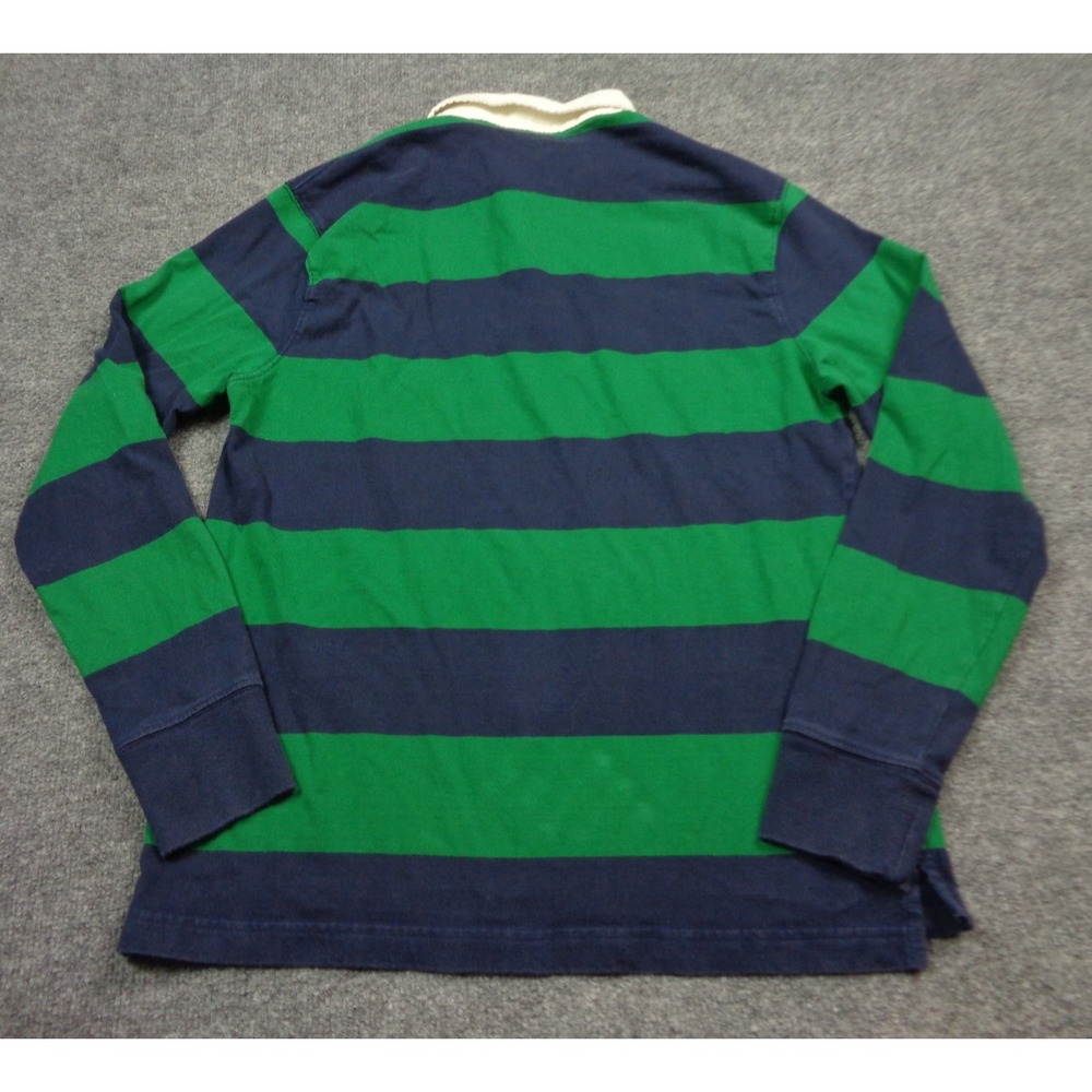 Vintage J.Crew Rugby Shirt Mens M Navy Green Striped Long Sleeve Preppy Polo - Picture 2 of 10